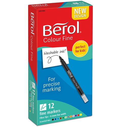 Berol+Colour+Fine+Pens+with+Washable+Ink+0.6mm+Line+Wallet+Assorted+Ref+2057599+%5BPack+12%5D
