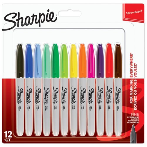 Sharpie Permanent Marker Fine Tip 0.9mm Assorted Ref 2065404 [Pack 12]