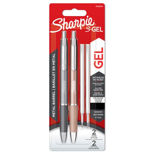 Sharpie+S-Gel+Metal+Gel+Pen+Medium+Point+0.7mm+Tip+Black+Ink++%2B+Black+Refills+%28Pack+2+Pens+%2B+2+Refills%29+-+2162643