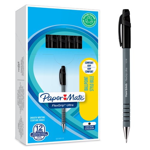 Paper+Mate+Flexgrip+Ultra+Ballpoint+Pen+1.0mm+Tip+0.4mm+Line+Black+%28Pack+12%29+-+S0190113