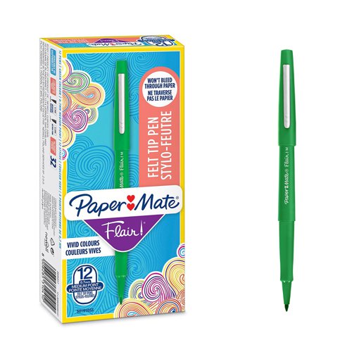 Paper+Mate+Flair+Fibre+Tip+Pen+Medium+Point+0.7mm+Green+%28Pack+12%29+S0191033