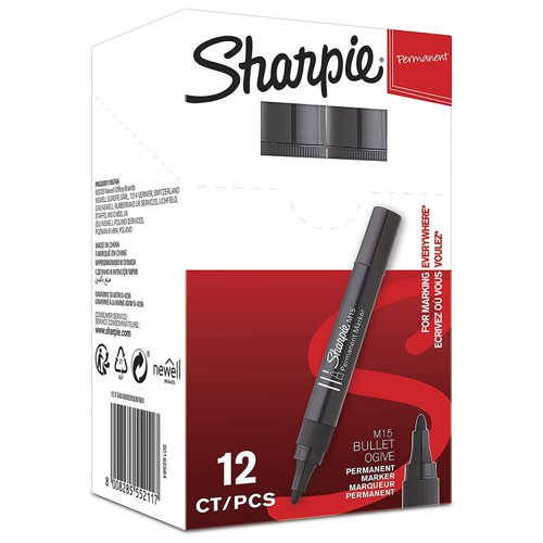 Sharpie+M15+Permanent+Marker+Bullet+Tip+2mm+Line+Black+%28Pack+12%29+-+S0192584