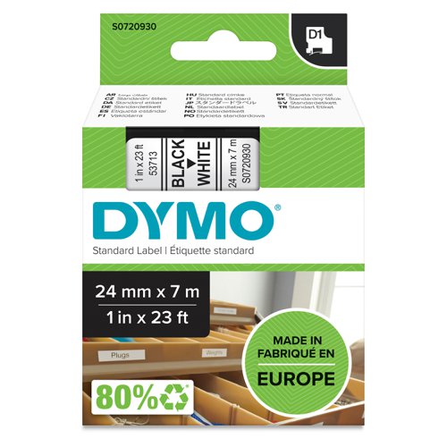 Dymo+D1+Label+Tape+24mmx7m+Black+on+White+-+S0720930