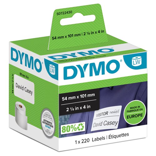 Dymo+LabelWriter+Shipping+Label+or+Name+Badge+54x101mm+220+Labels+Per+Roll+White+-+S0722430