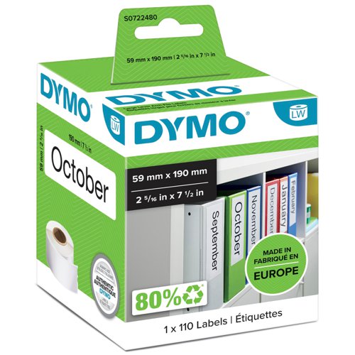 Dymo+LabelWriter+Labels+Lever+Arch+File+Large+60x190mm+White+Ref+99019+S0722480+%5BPack+110%5D