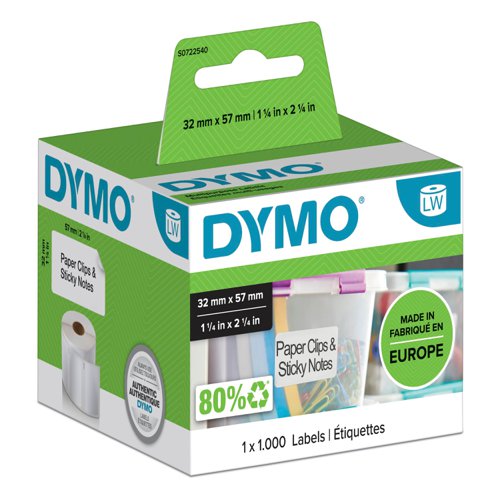 Dymo LabelWriter Multipurpose Label 57x32mm 1000 Labels Per Roll White -  S0722540 (55819NR)