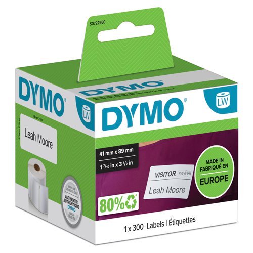 Dymo+LabelWriter+Small+Name+Badge+Label+White+41x89mm+300+Labels+Per+Roll+White+-+S0722560