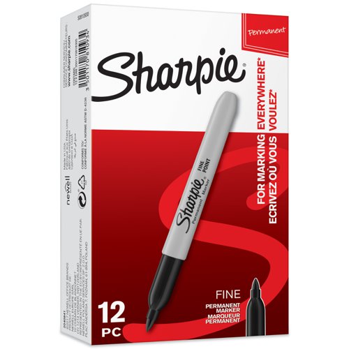 Sharpie+Permanent+Markers+Fine+Tip+0.9mm+Black+Ref+S0810930+%5BPack+12%5D
