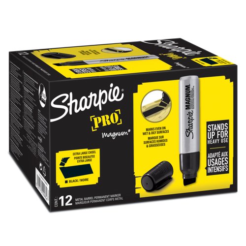 Sharpie+Magnum+Metal+Permanent+Marker+Chisel+Tip+14.8mm+Line+Black+%28Pack+12%29+-+S0949850