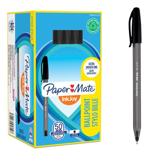 Paper Mate InkJoy 100 Ball Pen Medium 1.0 Tip 0.7mm Line Black Ref S0957120 [Pack 50]