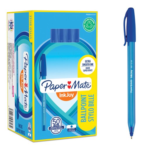 Paper+Mate+InkJoy+100+Ball+Pen+Medium+1.0+Tip+0.7mm+Line+Blue+Ref+S0957130+%5BPack+50%5D
