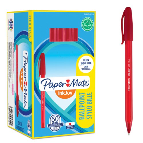 Paper+Mate+InkJoy+100+Ballpoint+Pen+1.0mm+Tip+0.7mm+Line+Red+%28Pack+50%29+-+S0957140