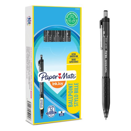 Paper+Mate+InkJoy+300+Retractable+Ballpoint+Pen+1.0mm+Tip+0.7mm+Line+Black+%28Pack+12%29+-+S0959910