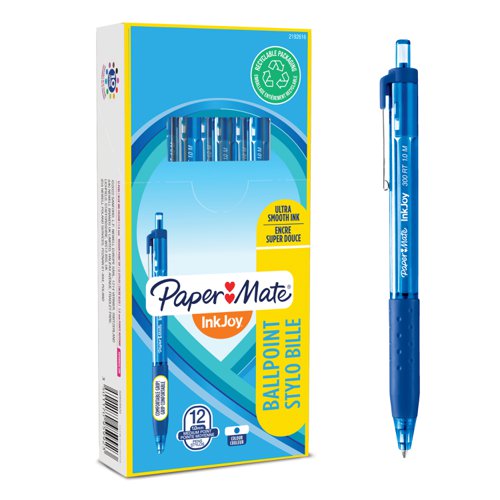 Paper+Mate+InkJoy+300+Retractable+Ballpoint+Pen+1.0mm+Tip+0.7mm+Line+Blue+%28Pack+12%29+-+S0959920