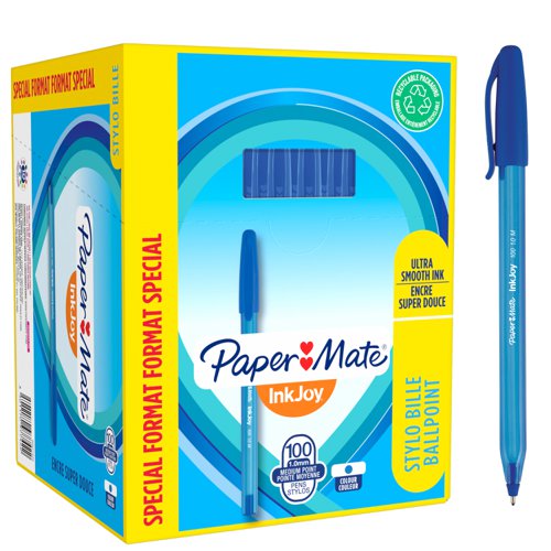 Paper Mate InkJoy 100 Ball Pen Medium 1.0mm Tip Blue S0977420 [Pack 80 plus 20 FREE]