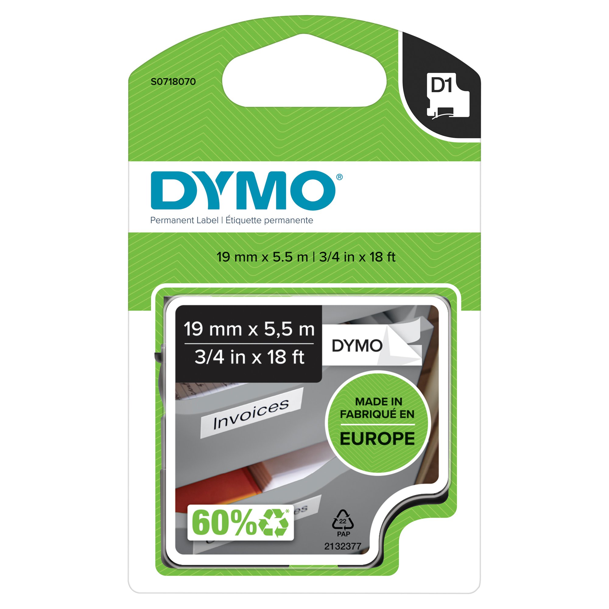 DYMO 16960 19MM X 5.5M BLACK ON WHITE PO