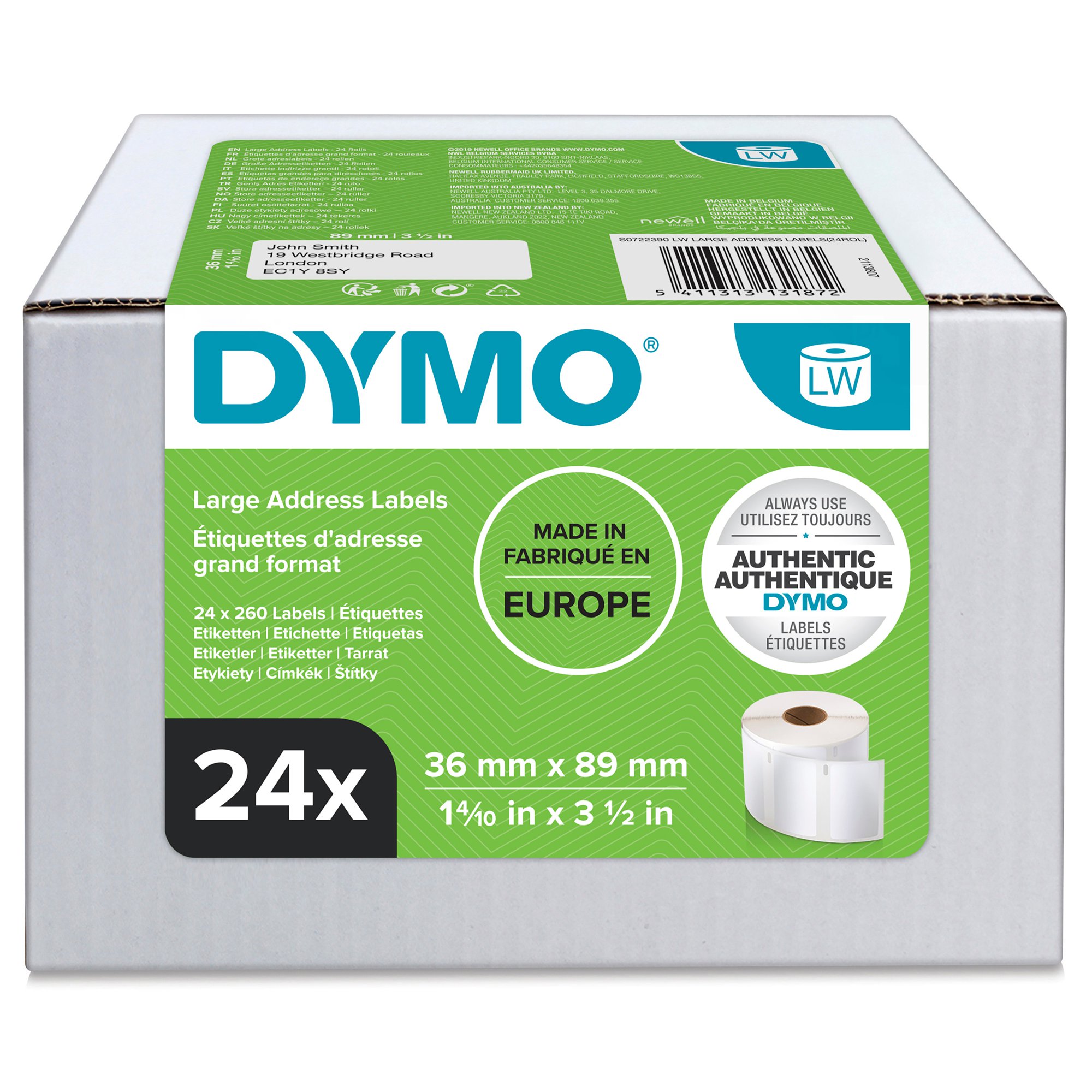 DYMO 99012 24 ROLLS OF 36MM X 89MM LARGE
