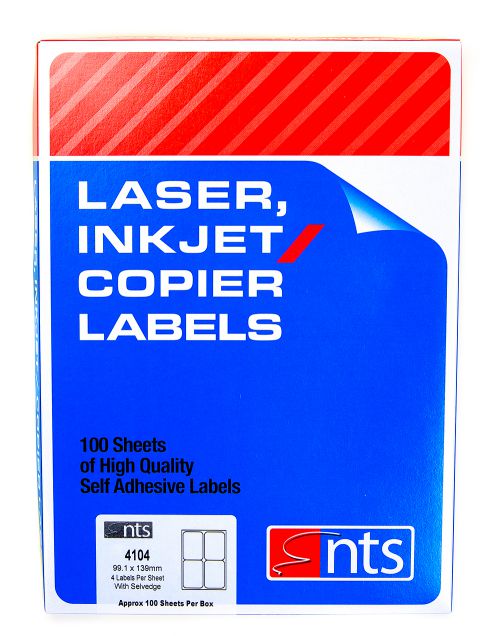 NTS+Laser+Inkjet+%26+Copier+99.1mm+x+139.0mm+NTS+Laser%2C+InkJet+%26+Copier+Labels+-+4+per%5Cr%5CnSheet