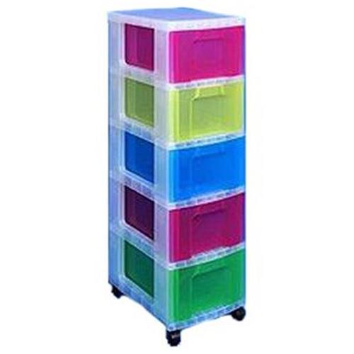 Really Useful Storage Tower Polypropylene 5x12L Drawers W300xD420xH690mm Clear/Assorted Ref DT1-9214 Really Useful Storage Tower Polypropylene 5x12L Drawers W300xD420xH690mm Clear/Assorted Ref DT1-9214