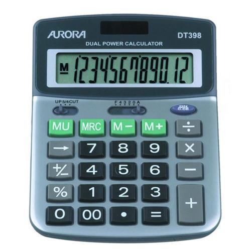 Aurora Calculator Desktop Battery/Solar-power 12 Digit 3 Key Memory 103x138x28mm Ref DT398 Aurora Calculator Desktop Battery/Solar-power 12 Digit 3 Key Memory 103x138x28mm Ref DT398