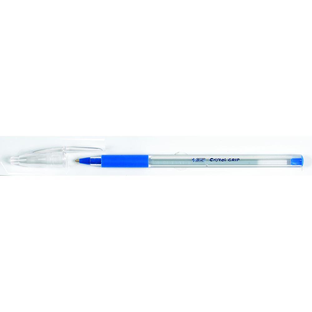 Bic Cristal Grip Ball Pen Clear Barrel 1.0mm Tip 0.4mm Line Blue (PE9681)
