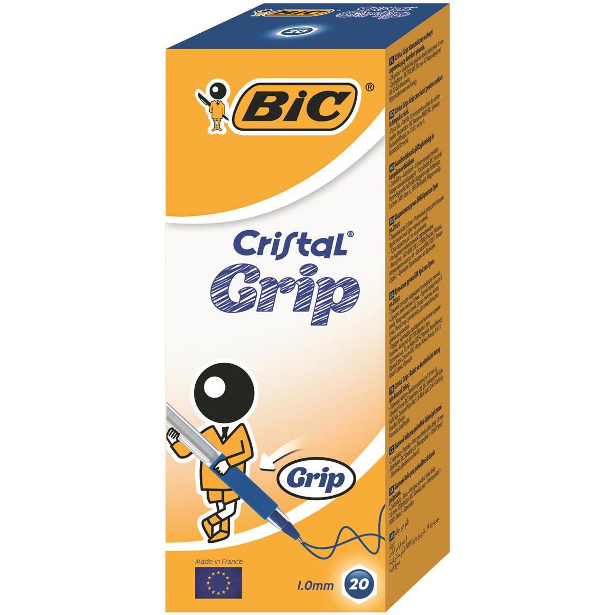 Bic Cristal Grip Ball Pen Clear Barrel 1.0mm Tip 0.4mm Line Blue (PE9681)