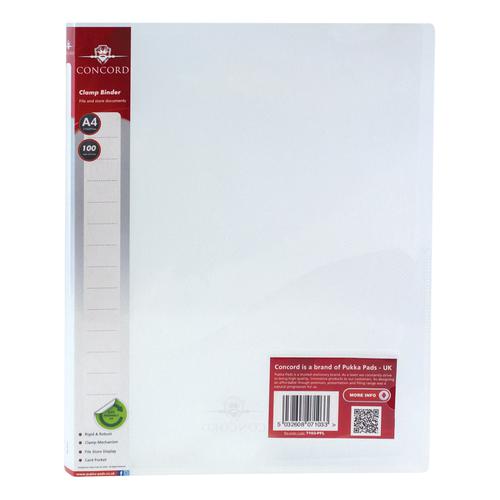 Concord+Clamp+Binder+Polypropylene+75+micron+100+Sheet+Capacity+A4+Clear+Ref+7103-PFL+%5BPack+10%5D