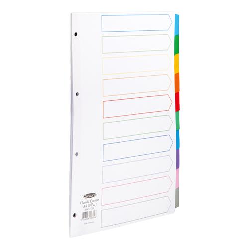 Concord+Dividers+10-Part+Mylar-reinforced+Multicolour-Tabs+Punched+4+Holes+150gsm+A4+White+Ref+00801%2FCS8