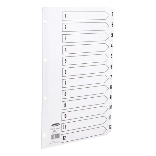 Concord Classic Index 1-12 Mylar-reinforced Punched 4 Holes 150gsm A4 White Ref 01201/CS12