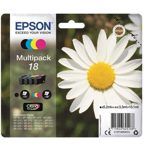 Epson+18+Inkjet+Cartridges+Daisy+Black+5.3ml+Cyan%2FMagenta%2FYellow+3.3ml+Ref+C13T18064012+%5BPack+4%5D