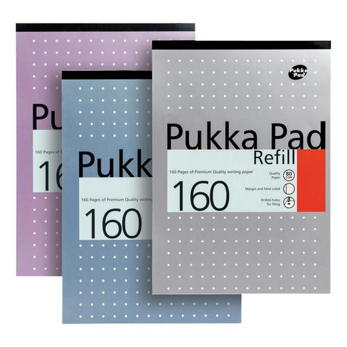 Pukka Pad Refill Pad Headbound 80gsm Ruled Margin Punched 4 Holes 160pp A4 Assorted Ref REF80/1 [Pack 6]