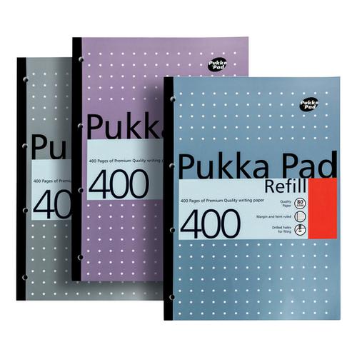 Pukka+Pad+Refill+Pad+Sidebound+80gsm+Ruled+Margin+Punched+4+Holes+400pp+A4+Assorted+Ref+REF400+%5BPack+5%5D