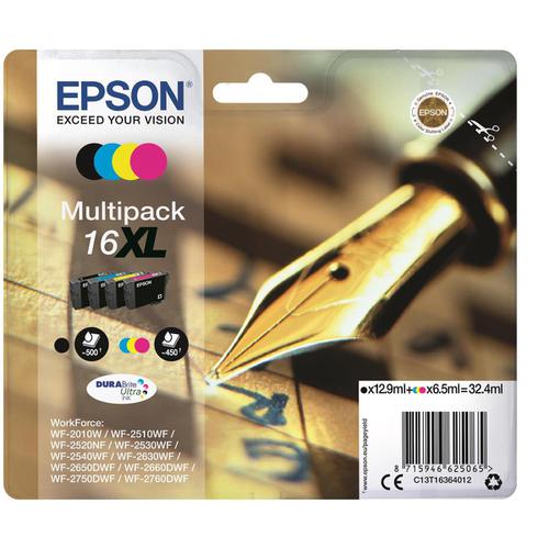 Epson 16XL InkjetCart Pen&Crossword HY Page Life 500pp Black 450pp C/M/Y 32.4ml Ref C13T16364012 [Pack 4]