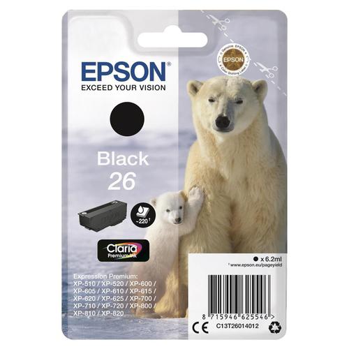 Epson+26+Inkjet+Cartridge+Polar+Bear+Page+Life+220pp+6.2ml+Black+Ref+C13T26014012