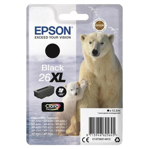 Epson 26XL Inkjet Cartridge Polar Bear High Yield Page Life 500pp 12.2ml Black Ref C13T26214012