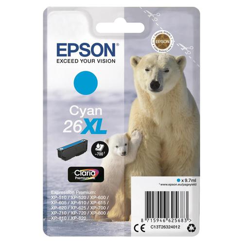 Epson 26XL Inkjet Cartridge Polar Bear High Yield Page Life 700pp 9.7ml Cyan Ref C13T26324012