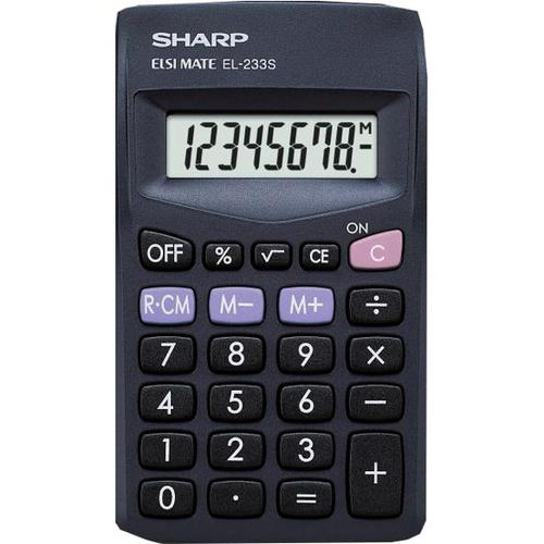 Sharp+Pocket+Calculator+8+Digit+Display+3+Key+Memory+Battery+Powered+60x8x103mm+Black+Ref+EL233SBBK