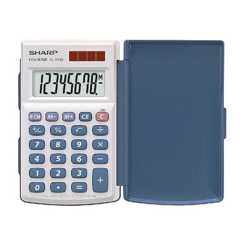 Sharp Handheld Calculator with Hard Cover 8 Digit 3 Key Memory Solar/Battery 64x11x105mm White Ref EL243S
