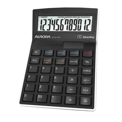Aurora+Semi-desk+Calculator+12+Digit+3+Key+Memory+Battery%2FSolar+Power+95x33x140mm+Black+Ref+DT910PX
