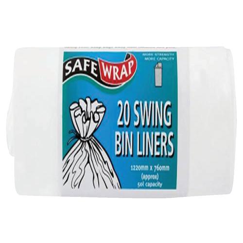 Safewrap+Swing+Bin+Liners+50+Litre+Capacity+20+Sacks+per+Roll+1220x762mm+White+Ref+RY00441+%5B4+Rolls%5D