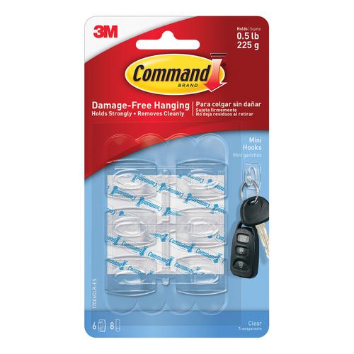 Command Adhesive Hook Mini Clear Ref 17006CLR [Pack 6]