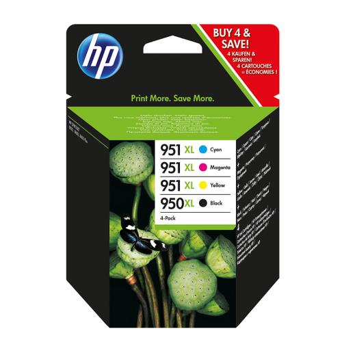 Hewlett Packard [HP] No.950XL/951XL Inkjet Cart HY Blk 2300pp 53ml C/M/Y 1500pp 24ml Ref C2P43AE [Pack 4]