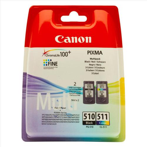 Canon+PG-510%2FCL-511+Inkjet+Cartridge+Page+Life+220pp+Black+224pp+9ml+Tri-Colour+Ref+2970B010+%5BPack+2%5D