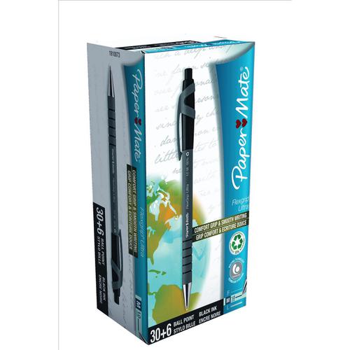 Paper Mate Flexgrip Retract Ultra Ball Pen Med 1.0mm Tip 0.7mm Line Black Ref 1910073 [Pack 30 + 6 free]