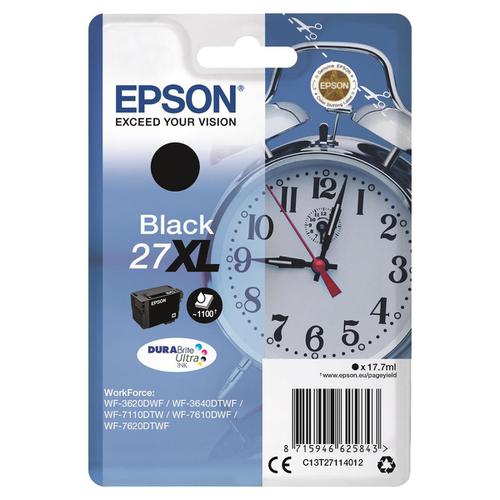 Epson 27XL Inkjet Cartridge Alarm Clock High Yield Page Life 1100pp 17.7ml Black Ref C13T27114012