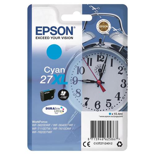 Epson+27XL+Inkjet+Cartridge+Alarm+Clock+High+Yield+Page+Life+1100pp+10.4ml+Cyan+Ref+C13T27124012