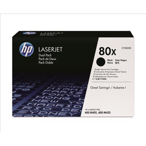 HP 80X Laser Toner Cartridge High Yield Page Life 6900pp Black Ref CF280XD [Pack 2]