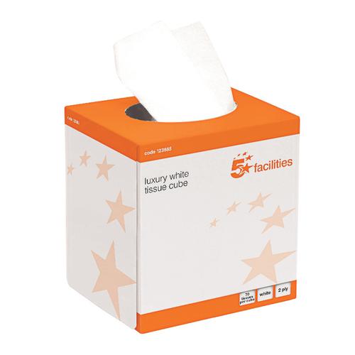 5 Star Facilities Luxury Facial Tissues Cube 2 Ply 70 Sheets White [Pack 24]