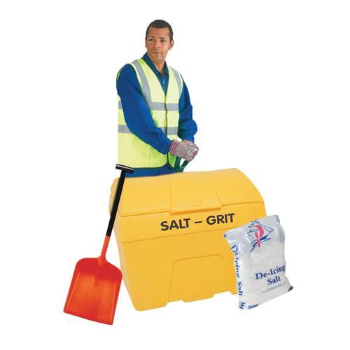 Winter Kit Salt Bin Starter Kit Yellow 200 Litre with Salt Bag White 2 x 25kg Shovel Gloves Hi-Vis Jacket