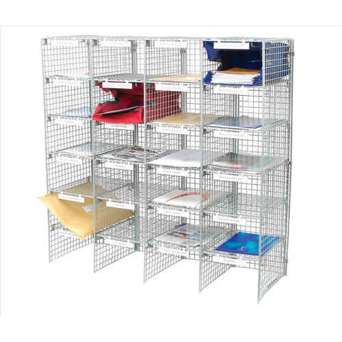 Mailsorter Unit Plastic Coated Wire 24 Compartment Adjustable shelves Grey Ref MSU24G